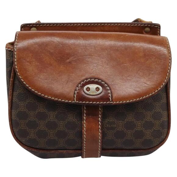 CELINE Macadam Canvas Shoulder Bag Pvc Leather Brown - Picture 2 of 12